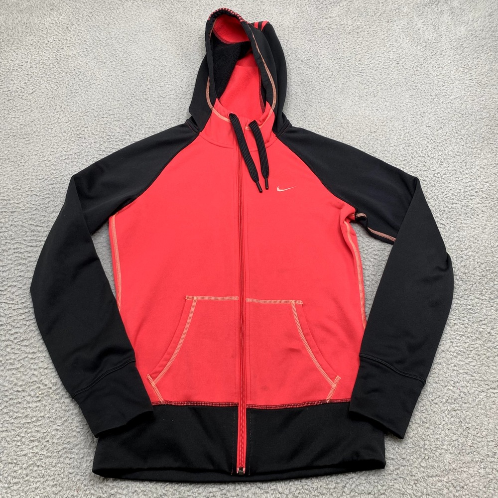 Nike Jacket Womens Small Red Just Do It Hoodie Sweatshirt Fleece Athletic Zip *